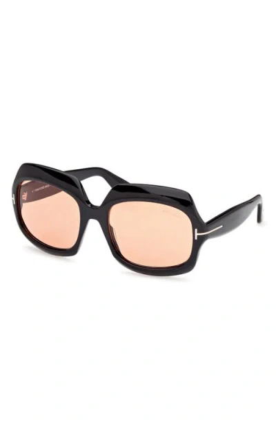 Tom Ford Ren 60mm Geometric Sunglasses In Black
