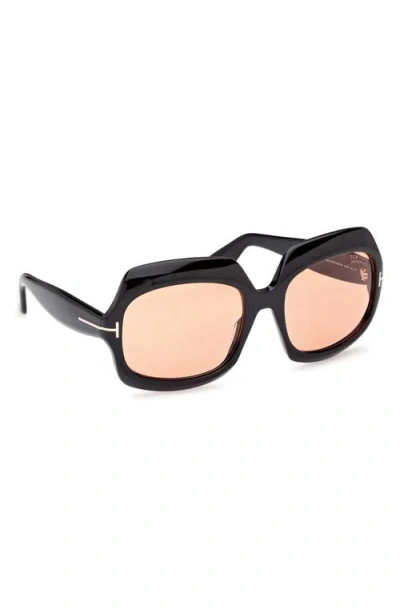 Tom Ford Ren 60mm Geometric Sunglasses In Black
