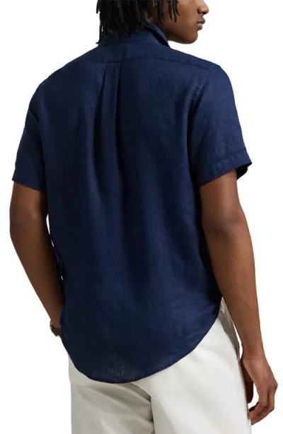 Polo Ralph Lauren Piece Dye Linen Short Sleeve Button-down Shirt In Blue