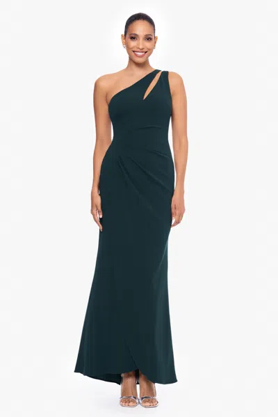 Betsy & Adam "true" Long One Shoulder Side Ruche Dress In Green