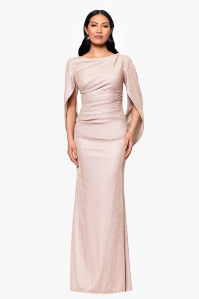 Betsy & Adam Petite "gracie" Galaxy Knit Glitter Draped Gown In Pink