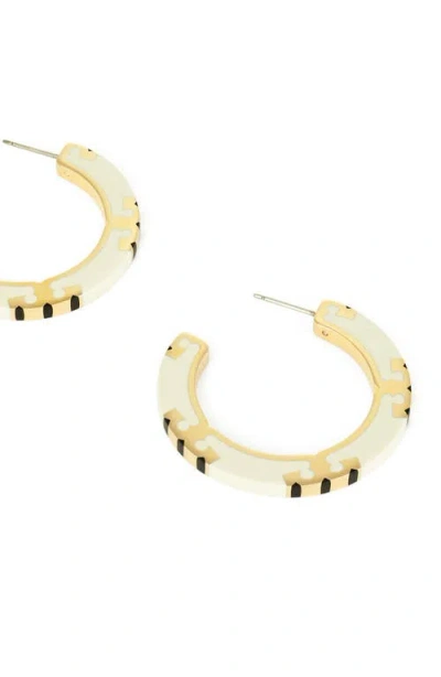 Tory Burch T-stripe Hoop Earrings In White