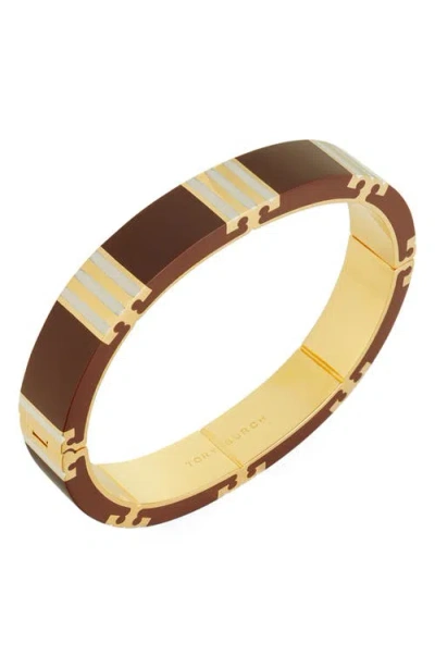 Tory Burch T-stripe Bangle Bracelet In Brown