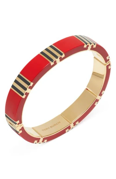 Tory Burch T-stripe Bangle Bracelet In Red
