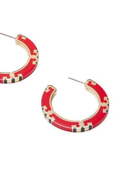 Tory Burch T-stripe Hoop Earrings In Red