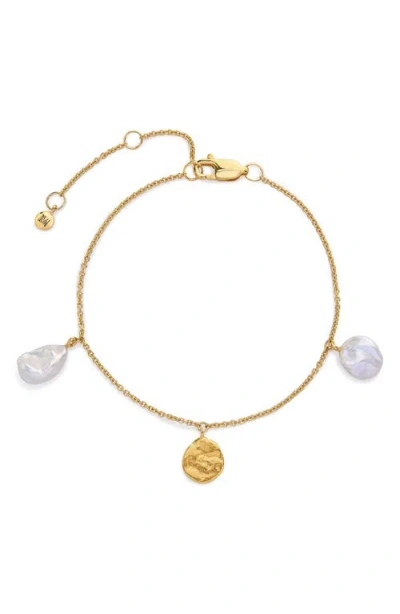 Monica Vinader Womens Capri 18ct Yellow Gold Vermeil And Keshi Pearl Station Bracelet