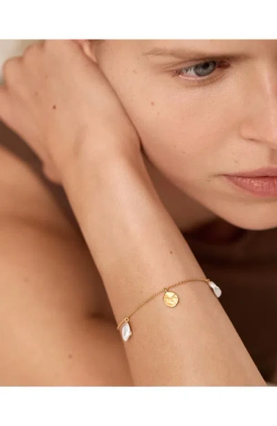Monica Vinader Womens Capri 18ct Yellow Gold Vermeil And Keshi Pearl Station Bracelet