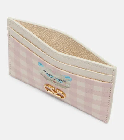 Valentino Vlogo Checked Leather Card Holder In Pink