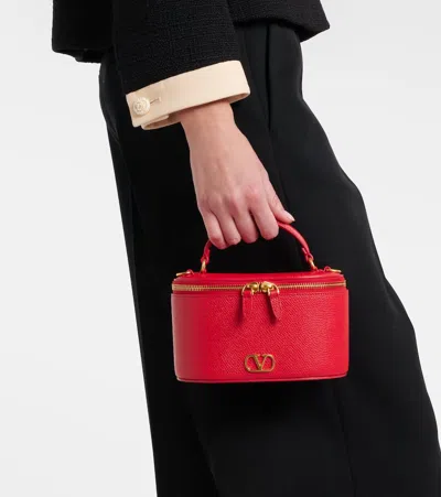 Valentino Vlogo Mini Leather Vanity Bag In Red