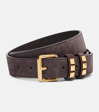 Valentino Rockstud Suede Belt In Brown