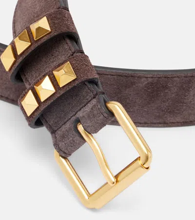 Valentino Rockstud Suede Belt In Brown