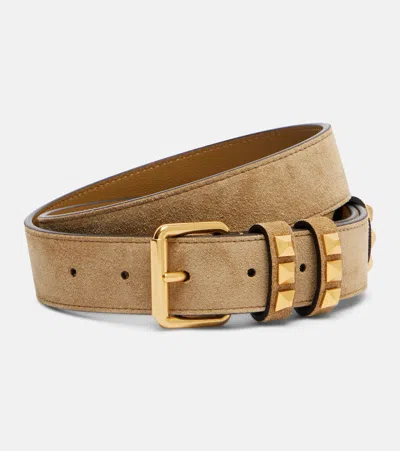 Valentino Rockstud Suede Belt In Brown