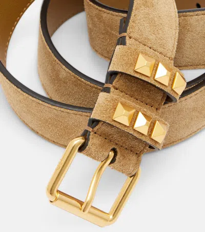 Valentino Rockstud Suede Belt In Brown