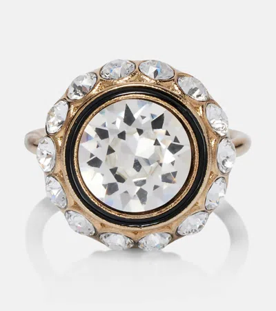 Valentino Crystal-embellished Enamel Ring In Gold