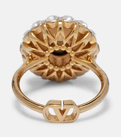 Valentino Crystal-embellished Enamel Ring In Gold