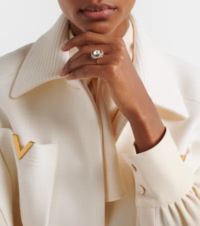 Valentino Crystal-embellished Enamel Ring In Gold