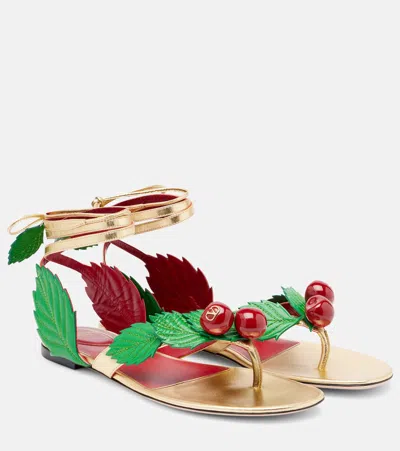Valentino Cherryfic Metallic Leather Thong Sandals In Multi