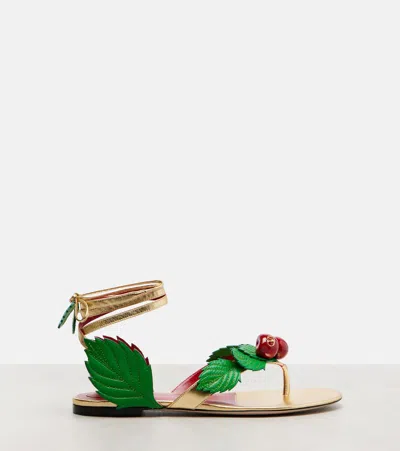 Valentino Cherryfic Metallic Leather Thong Sandals In Multi