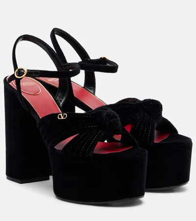 Valentino Crasher 125 Velvet Platform Sandals In Black
