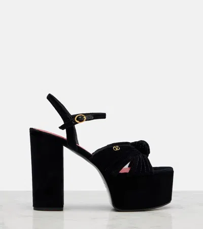 Valentino Crasher 125 Velvet Platform Sandals In Black