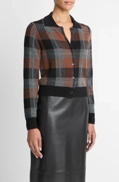 Vince Check Plaid Cashmere Cardigan In Multi
