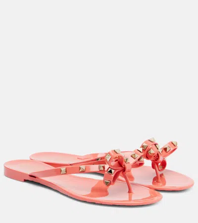 Valentino Garavani Elegant Bow-detail Sandals With Platinum-finish Studs And 5mm Heel Height In Pink