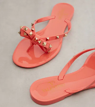 Valentino Garavani Elegant Bow-detail Sandals With Platinum-finish Studs And 5mm Heel Height In Pink