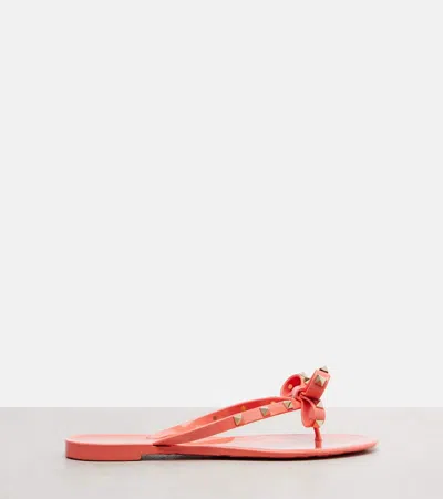 Valentino Garavani Elegant Bow-detail Sandals With Platinum-finish Studs And 5mm Heel Height In Pink