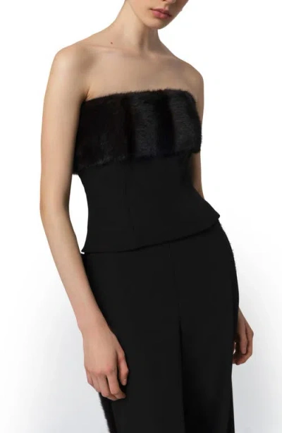 Apparis Ivy Stretch Crepe Corset Top With Faux Fur Trim In Black