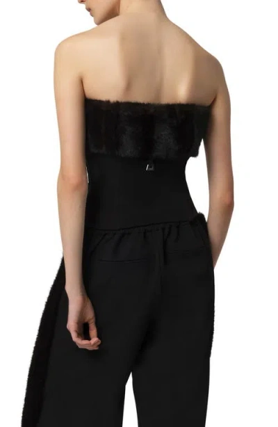 Apparis Ivy Stretch Crepe Corset Top With Faux Fur Trim In Black