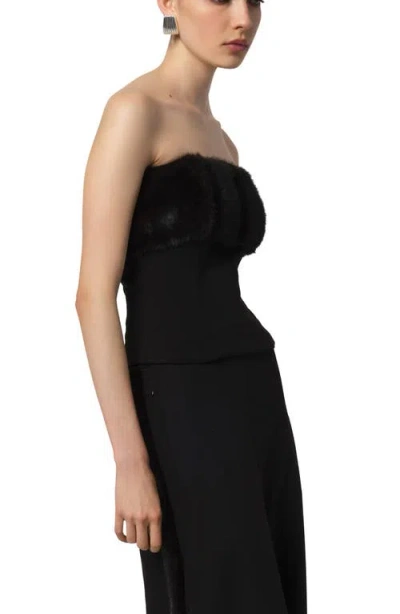 Apparis Ivy Stretch Crepe Corset Top With Faux Fur Trim In Black