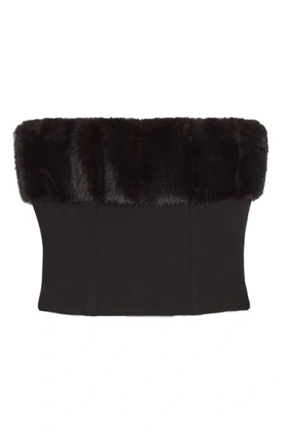 Apparis Ivy Stretch Crepe Corset Top With Faux Fur Trim In Black