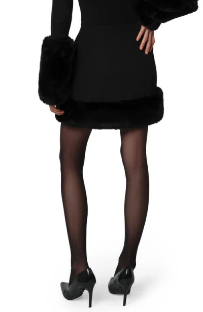 Apparis Meadow Stretch Crepe Miniskirt With Faux Fur Trim In Black