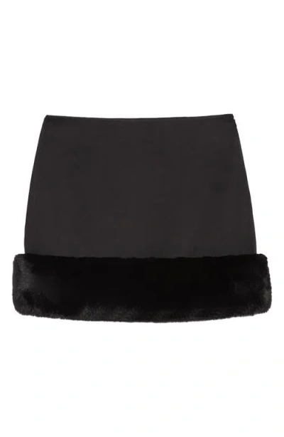 Apparis Meadow Stretch Crepe Miniskirt With Faux Fur Trim In Black