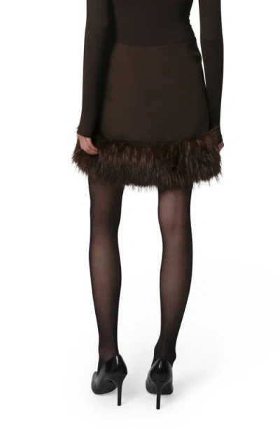 Apparis Meadow Stretch Crepe Miniskirt With Faux Fur Trim In Brown