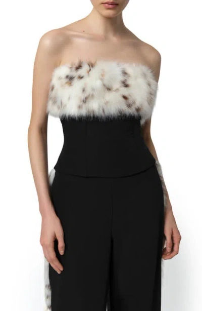 Apparis Ivy Stretch Crepe Corset Top With Faux Fur Trim In Black