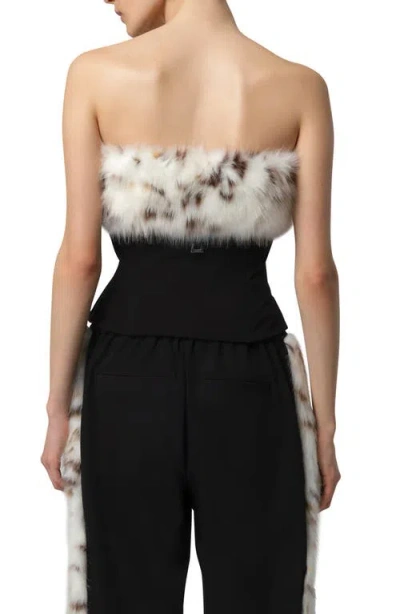Apparis Ivy Stretch Crepe Corset Top With Faux Fur Trim In Black