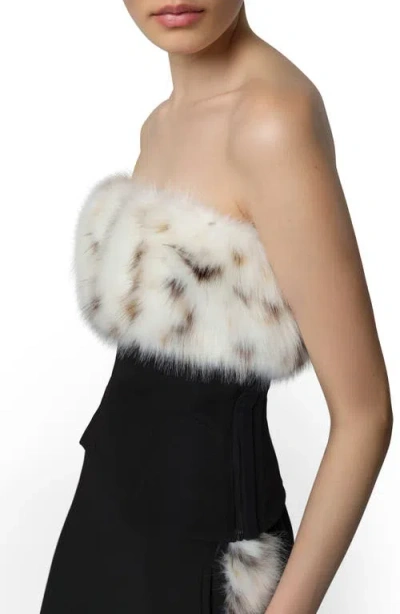 Apparis Ivy Stretch Crepe Corset Top With Faux Fur Trim In Black