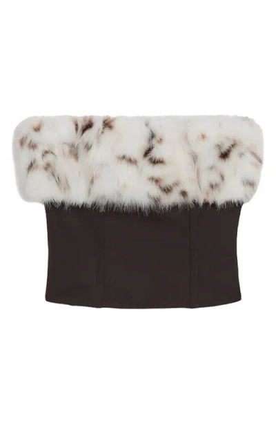 Apparis Ivy Stretch Crepe Corset Top With Faux Fur Trim In Black