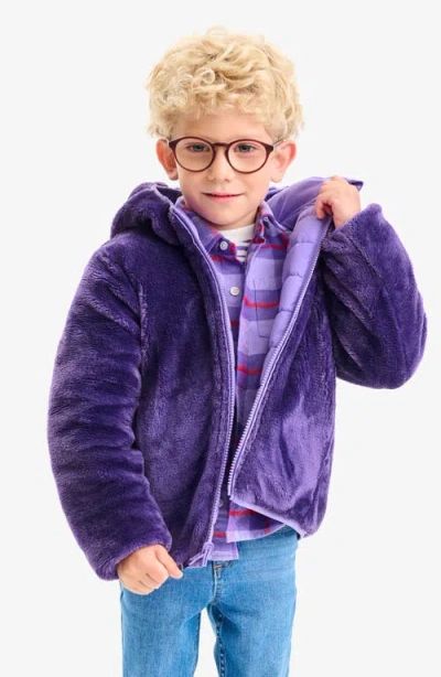 Primary Kids' Reversible Fleece Puffer Jacket In Purple