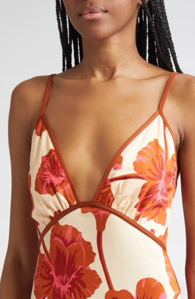 Johanna Ortiz Sendero De Astromelias Floral-print Satin Maxi Dress In Burgundy