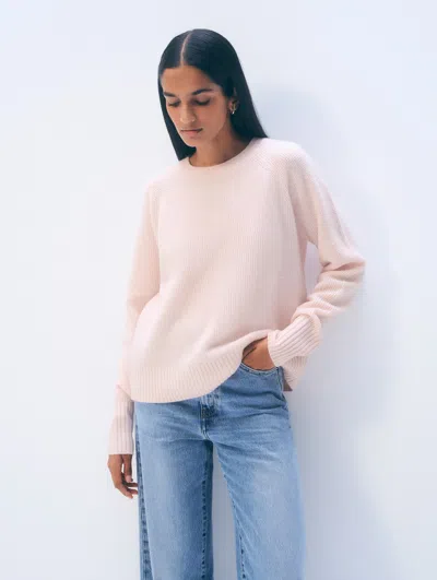 White & Warren Cashmere Waffle Sweatshirt In Pink Sand In Sand