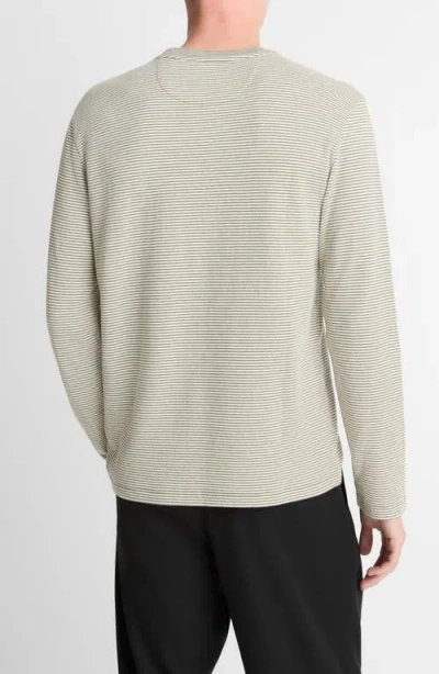Vince Striped Double Knit Long Sleeved Crewneck Tee In Gray