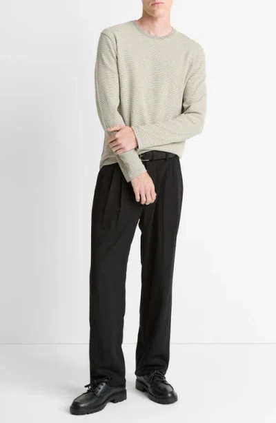 Vince Striped Double Knit Long Sleeved Crewneck Tee In Gray