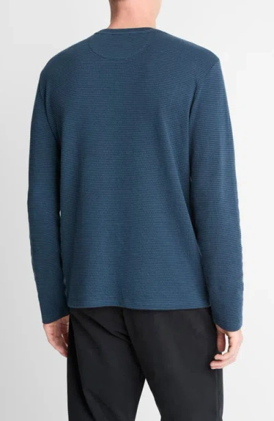 Vince Striped Double Knit Long Sleeved Crewneck Tee In Blue