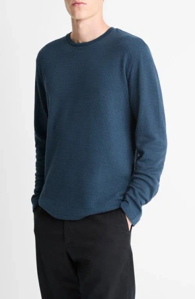 Vince Striped Double Knit Long Sleeved Crewneck Tee In Blue