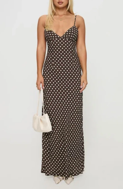 Princess Polly Jorjana Polka Dot Maxi Dress In Brown
