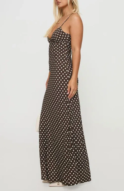 Princess Polly Jorjana Polka Dot Maxi Dress In Brown