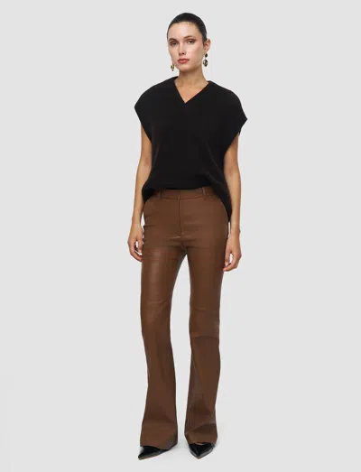 Joseph Tafira Leather Stretch Trousers In Brown