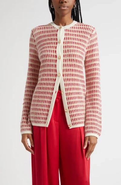 Ramy Brook Ivy Metallic Striped Wool-blend Cardigan In Pink